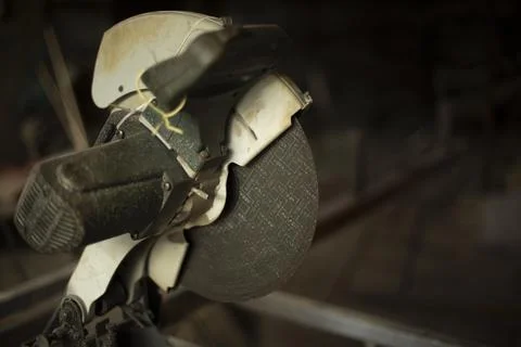 Items in garage. Workplace for creating structure. Production shop. Stock Photos