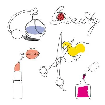 Items for makeup, perfumery, care, elements related to the beauty sphere Illustrazione stock