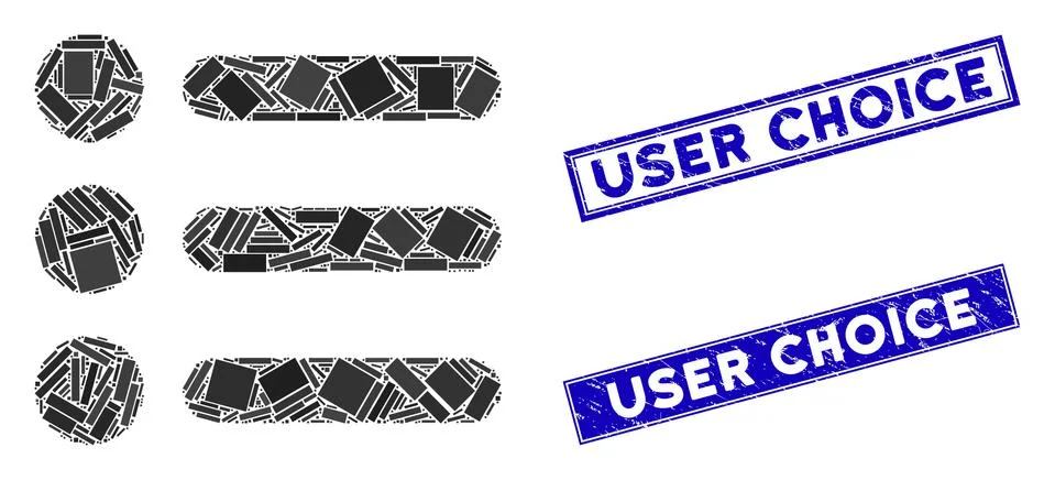 Items Mosaic and Scratched Rectangle User Choice Seals Stock Illustration