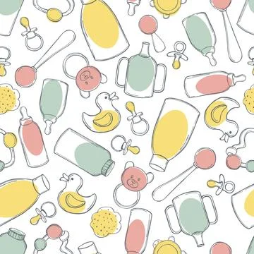 Items for newborn.  Vector sketch illustration. Stock Illustration