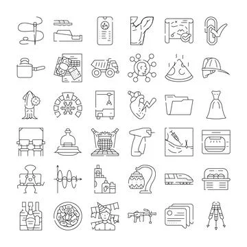 Items outline collection vector linear icons set Stock Illustration