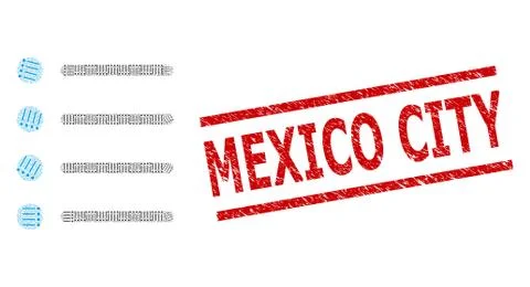 Items Recursive Composition of Items Icons and Grunge Mexico City Stamp 스톡 일러스트