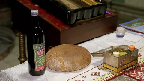 Items for the rite of baptism Stock Footage 145757615