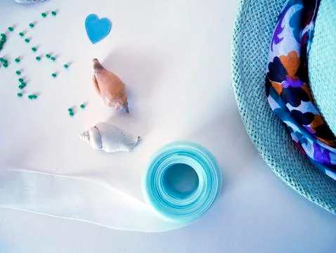 Items for sewing and decorating a gift Stock Photos