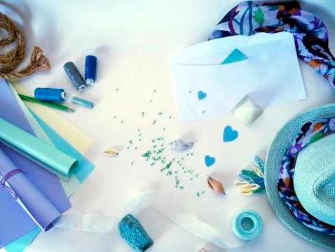 Items for sewing and decorating a gift Stock Photos