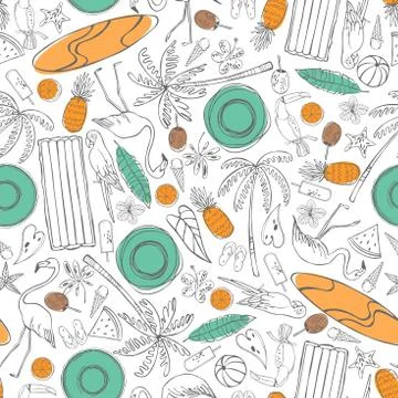 Items for swimming on the water. Vector  pattern. Stock Illustration