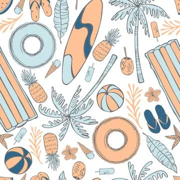 Items for swimming on the water. Vector  pattern. Stock Illustration