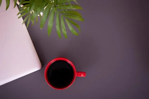 Items on the table. Studying and working with a laptop and a notebook. Stock Photos