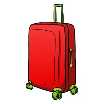 Items for transport red suitcase on wheels in cartoon style Stock Illustration