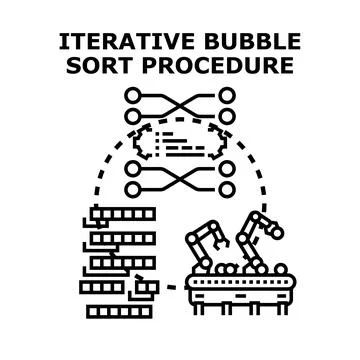 Iterative bubble sort procedure algorithm developing Stock Illustration
