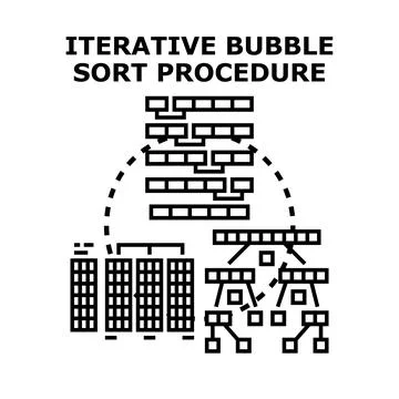 Iterative bubble sort procedure algorithm visualization Stock-Illustration