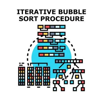 Iterative bubble sort procedure algorithm visualization Stock Illustration