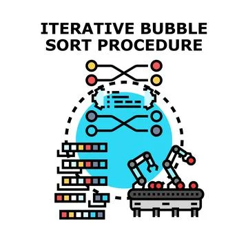 Iterative bubble sort procedure algorithm developing Stock Illustration