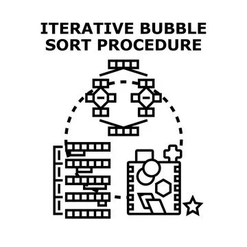 Iterative bubble sort procedure algorithm developing Stock Illustration