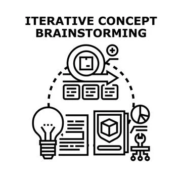 Iterative concept brainstorming process developing new ideas Stock Illustration