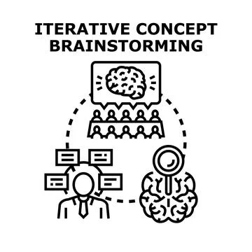 Iterative concept brainstorming process developing new ideas Illustrazione stock