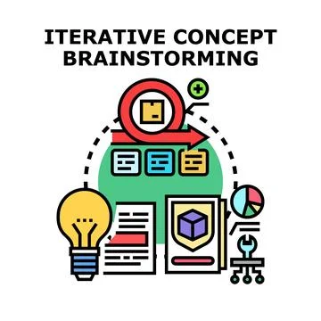 Iterative concept brainstorming process developing new ideas Stock Illustration