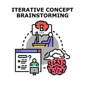 Iterative concept brainstorming process improving creative idea generation Stockillustratie
