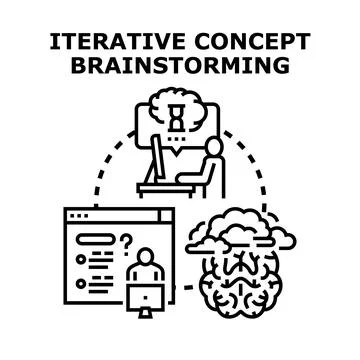 Iterative concept brainstorming process improving creative idea generation Stock Illustration