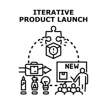 Iterative product launch developing solution concept Stock Illustration