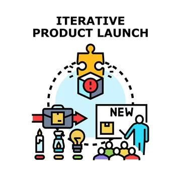 Iterative product launch developing solution concept Stock Illustration