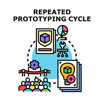 Iterative prototyping cycle developing new product solution Stock Illustration