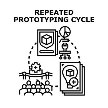 Iterative prototyping cycle developing new product solution Stock Illustration