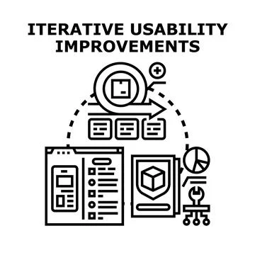 Iterative usability improvements developing user experience design Stock Illustration