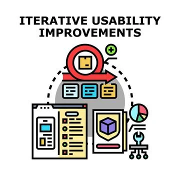 Iterative usability improvements developing user experience design Stock Illustration