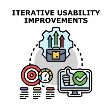 Iterative usability improvements process optimizing user experience Stock Illustration