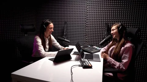Iterviewing for podcast in modern video studio Stock Footage 241889495