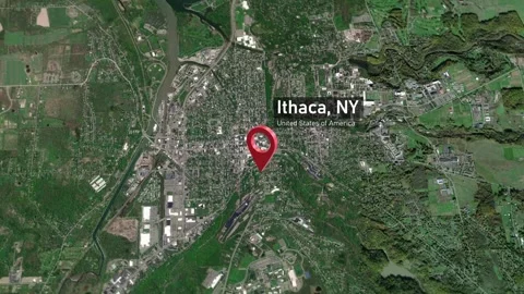 Ithaca City Map Zoom (NY, USA) from Space to Earth Stock-Footage 295801025