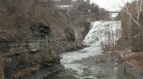 Ithaca Falls in Winter plus Fisherman Stock Footage 11839398
