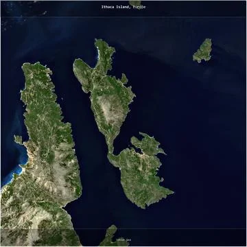 Ithaca Island, Greece, cropped to square. Satellite, April 7, 2024 Stock Illustration
