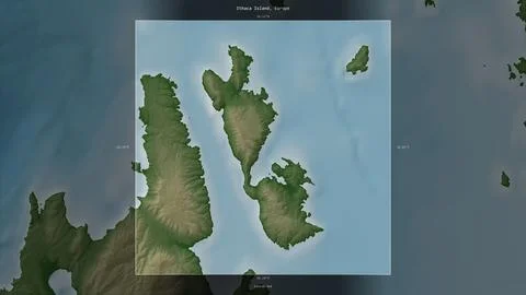 Ithaca Island, Greece, highlighted and labelled. Physical Stock Illustration