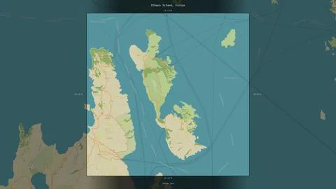 Ithaca Island, Greece, highlighted and labelled. Topo Humanitarian Stock Illustration