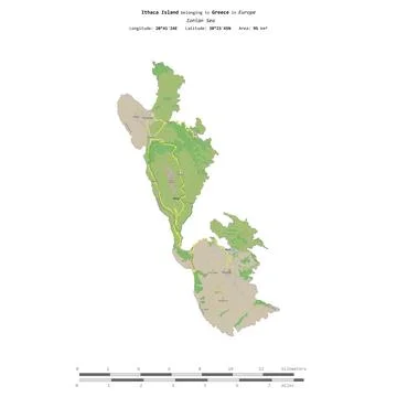 Ithaca Island. Greece. Shape on white. Topo standard Stock Illustration