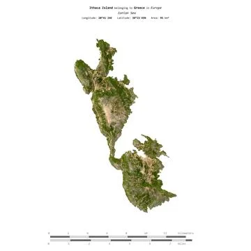 Ithaca Island. Greece. Shape on white. Satellite, June 21, 2024 Stock Illustration