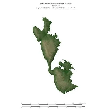 Ithaca Island. Greece. Shape on white. Physical Stock Illustration