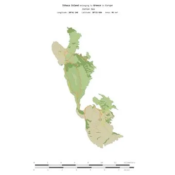 Ithaca Island. Greece. Shape on white. Topo Humanitarian Stock Illustration