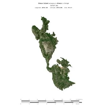 Ithaca Island. Greece. Shape on white. Satellite, April 7, 2024 Stock Illustration
