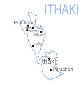Ithaca island in Greece vector map silhouette Stock Illustration