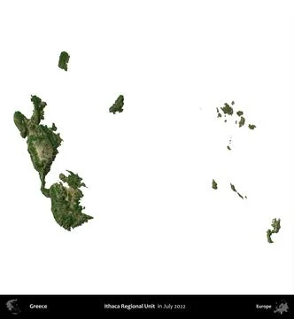 Ithaca Regional Unit, Greece, isolated on white. Sentinel-2 Mosaic. July 2022 Stock Illustration