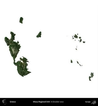 Ithaca Regional Unit, Greece, isolated on white. Sentinel-2 Mosaic. October 2022 Stock Illustration
