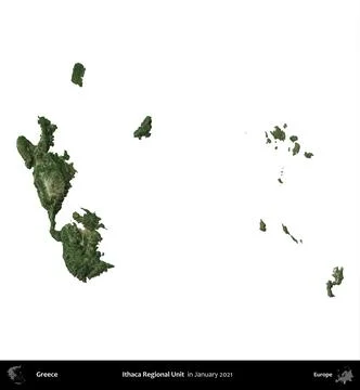 Ithaca Regional Unit, Greece, isolated on white. Sentinel - World Cover Mosaic. Stock Illustration