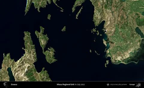 Ithaca Regional Unit, Greece. Sentinel-2 Mosaic. July 2022 Stock Illustration