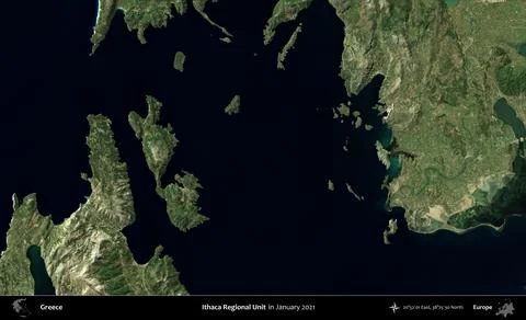 Ithaca Regional Unit, Greece. Sentinel - World Cover Mosaic. January 2021 Stock Illustration