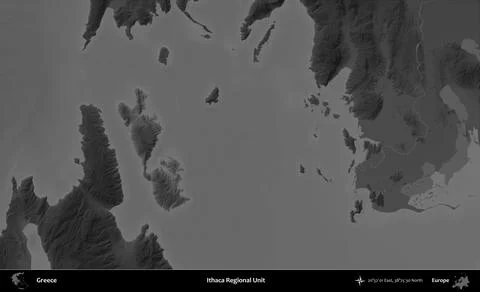 Ithaca Regional Unit highlighted, Greece. Grayscale Stock Illustration