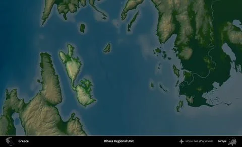 Ithaca Regional Unit highlighted, Greece. Physical Stock Illustration