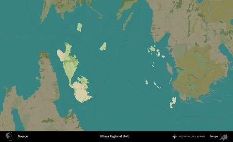 Ithaca Regional Unit highlighted, Greece. Topographic Humanitarian Stock Illustration
